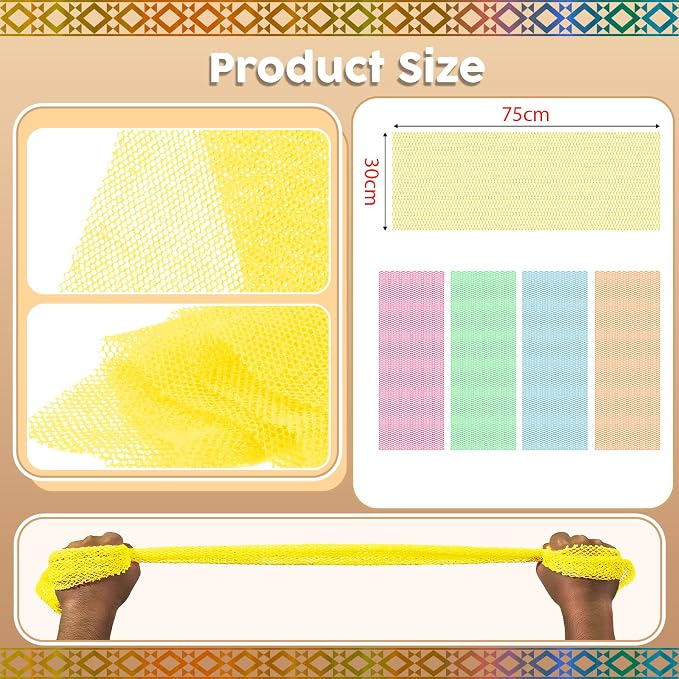 5 Pieces African Net Sponge – Deep Cleansing & Exfoliating Mesh for Glowing Skin – Stretchable, Quick-Dry Material for Daily Shower Use (Yellow, Pink, Green, Blue, Orange)