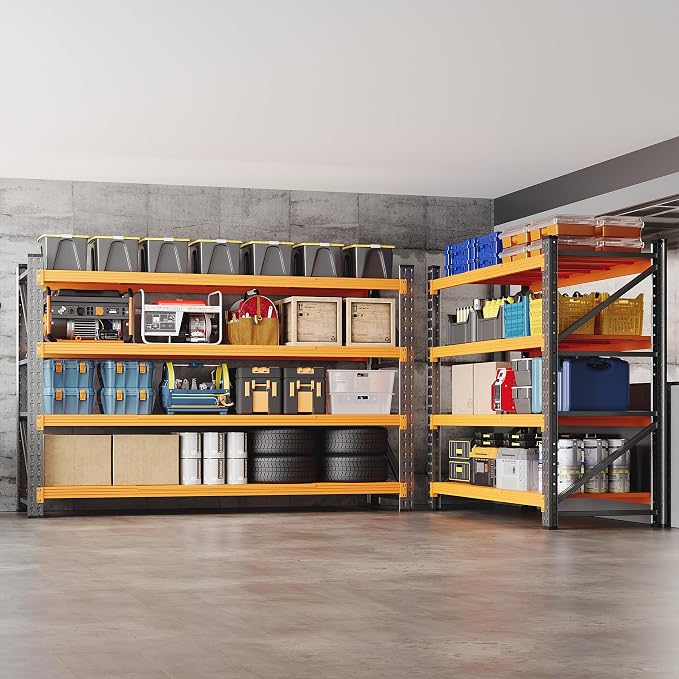 BYBYNSOE 48" W Storage Shelves 3000lbs Garage Metal Shelving Heavy Duty Garage Shelves Adjustable Storage Shelves for Industrial, Factory(Black Orange, 48" W X 24" D X 69" H)