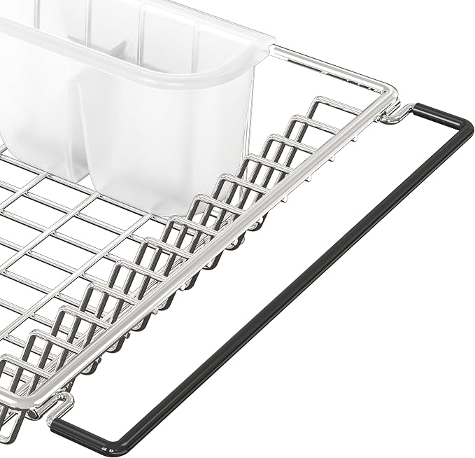 Simple Houseware Large Over Sink Counter Top Stainless Steel Dish Drainer Drying Rack with Utensil Holder, Chrome