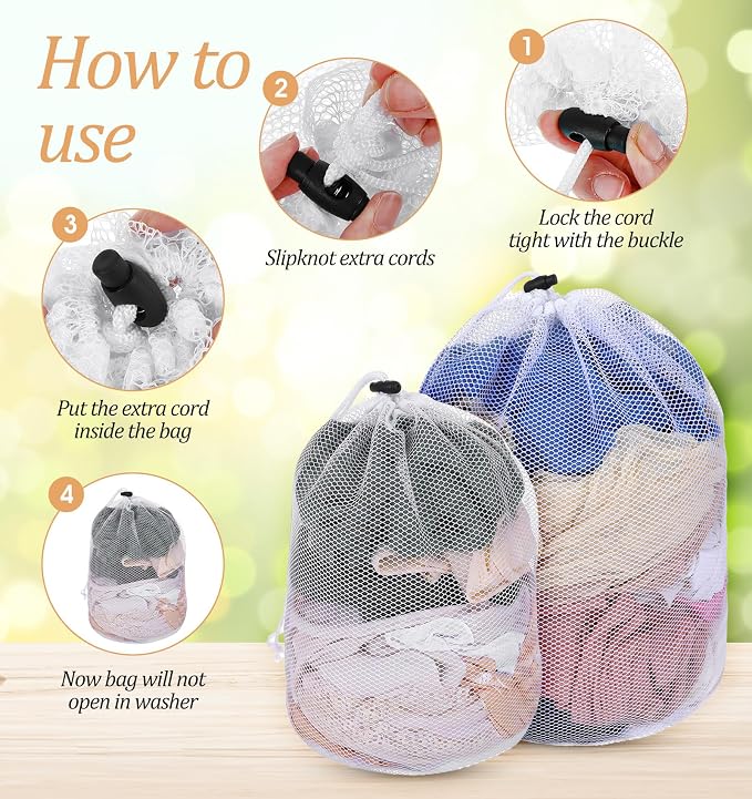 2 Pack Small Mesh Laundry Bags, Reusable Laundry Net with Drawstring for Machine Washable Net Laundry Bag for Travel, College Dorm