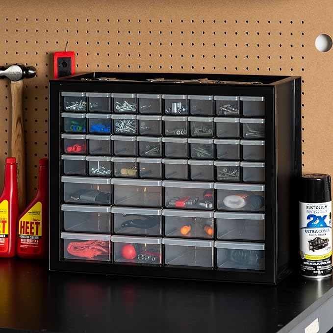 IRIS USA 44-Drawer Small Parts Storage Cabinet, Crafts, Made in USA, Black | Wall-mountable, Stackable, Building Bricks, Screws, Nuts & Bolts, Hardware, Garage Tool Storage