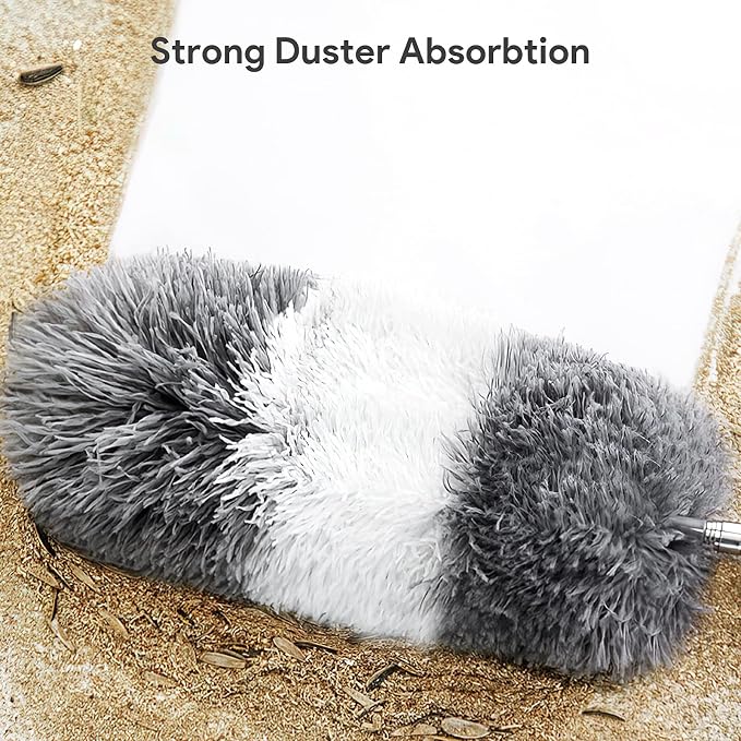 DELUX Microfiber Feather Duster,7 PCS Reusable Bendable Washable Cobweb Duster with 100 inches Extra Long Extension Pole for Cleaning Ceiling Fan, High Ceiling, Blinds, Furniture & Cars