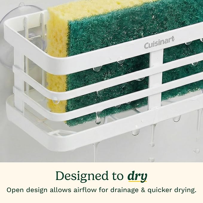 Cuisinart Sponge Holder for Kitchen Sink—Metal Sink Caddy with Triple Suction Cups, Kitchen Sink Organizer, Organization and Storage for Sponges, Brushes, Soap & Cleaning Accessories