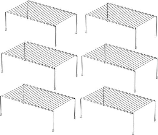 Redrubbit 6 Pack Medium (13 x 9. 4 Inch) Cabinet Storage Shelf Rack, Rustproof Kitchen Counter and Cabinet Shelf, Storage Rack Organizer for Kitchen, Fridge, Cabinet, Bathroom, Chrome