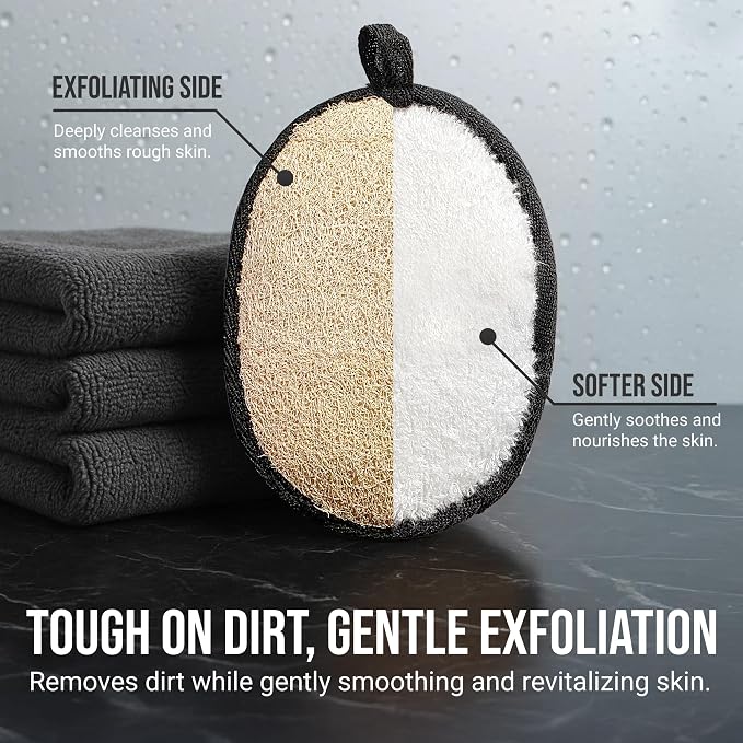 SERRENTO Loofah Body Scrubber Shower - Luffa Sponge 2PCS Black & White Set