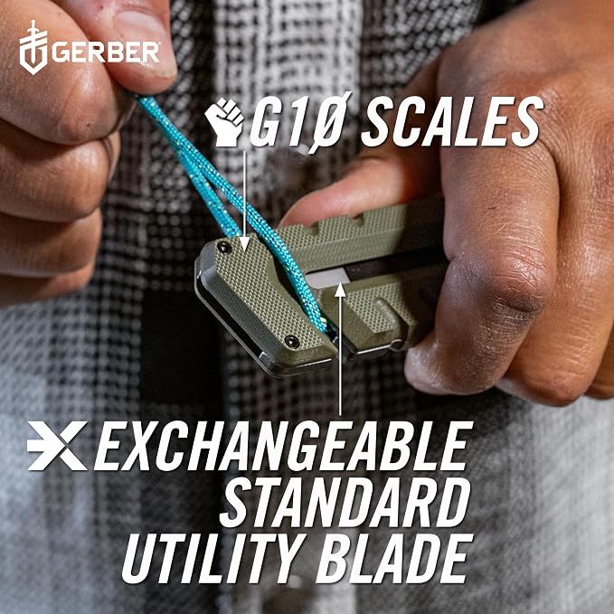 Gerber Prybrid EDC Pocket Knife Multitool 8-in-1 Box Cutter, Green G10 | Retractable box cutter blade, pry bar, G10 handle, pocket clip, everyday carry, compact multitool, durable EDC knife