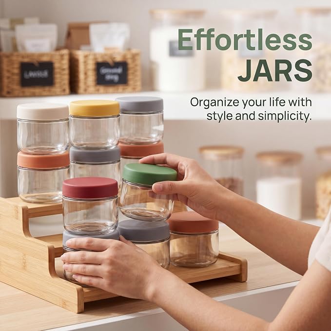 EONJOE 8 oz Small Glass Containers with Lids, Food Storage Jars, 6pk | Perfect for Chia Pudding Jam Snacks Yogurt Overnight Oats Candy ,Dishwasher safe,Airtight