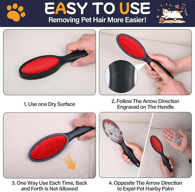 3 Pack Double Sided Magic Lint Remover Brush for Pet Hair, Reusable Velvet Fabric Lint Brush for Clothes, Couch Furniture & Upholstery, Dog & Cat Fur Remover
