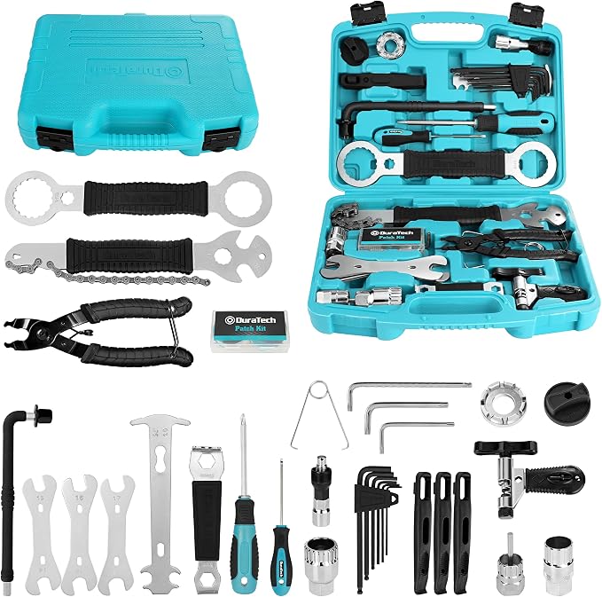 DURATECH 41 Pieces Bicycle Repair Tools, Bike Tools Kit with Storage Box | Mountain Bike Repair Tools, Chain Riveter, Tire Levers, Crank Puller