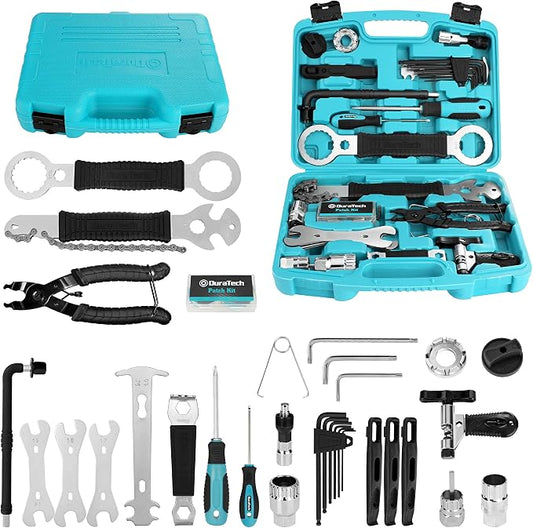 DURATECH 41 Pieces Bicycle Repair Tools, Bike Tools Kit with Storage Box | Mountain Bike Repair Tools, Chain Riveter, Tire Levers, Crank Puller