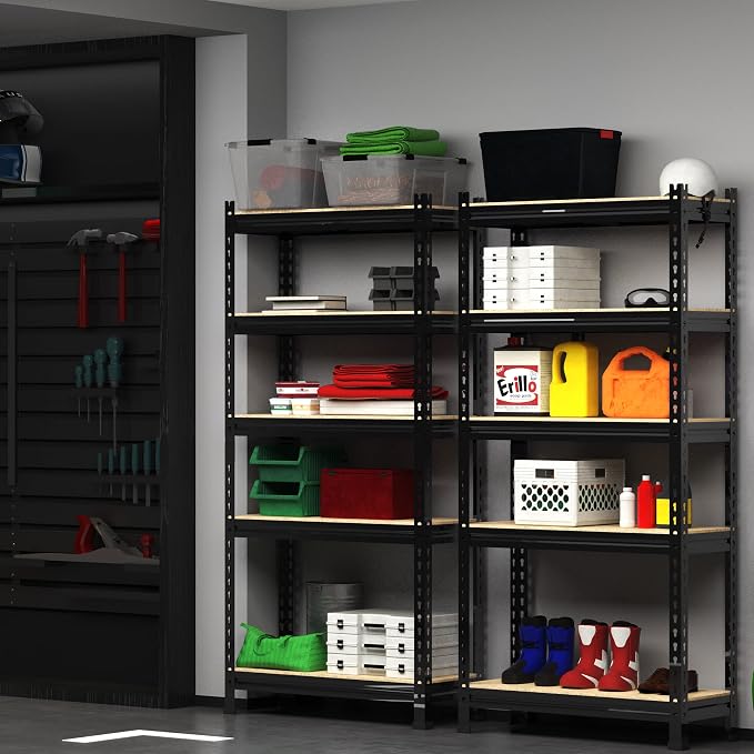 PrimeZone Storage Shelves 3 Pack 5 Tier Adjustable Garage Storage Shelving, Heavy Duty Metal Storage Utility Rack Organizer Shelf Unit for Warehouse Pantry Closet Kitchen Basement, Black