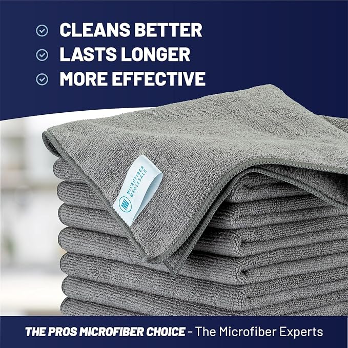 MW Pro Microfiber Cleaning Cloth | Gray | 36 Pack | 16” x 16” | All Purpose Microfiber Towels - Clean, Dust, Polish, Scrub, Absorbent