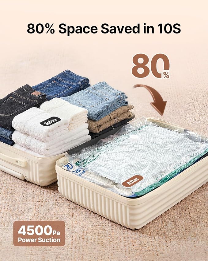VINTAR 16 Pack Vacuum Storage Bags for Travel with Cordless Pump, Color | USB Rechargeable Pump, 4 Sizes Compression Bags Set, Vacuum Seal Bags for Clothing Travel Luggage Bedding, Space Savered