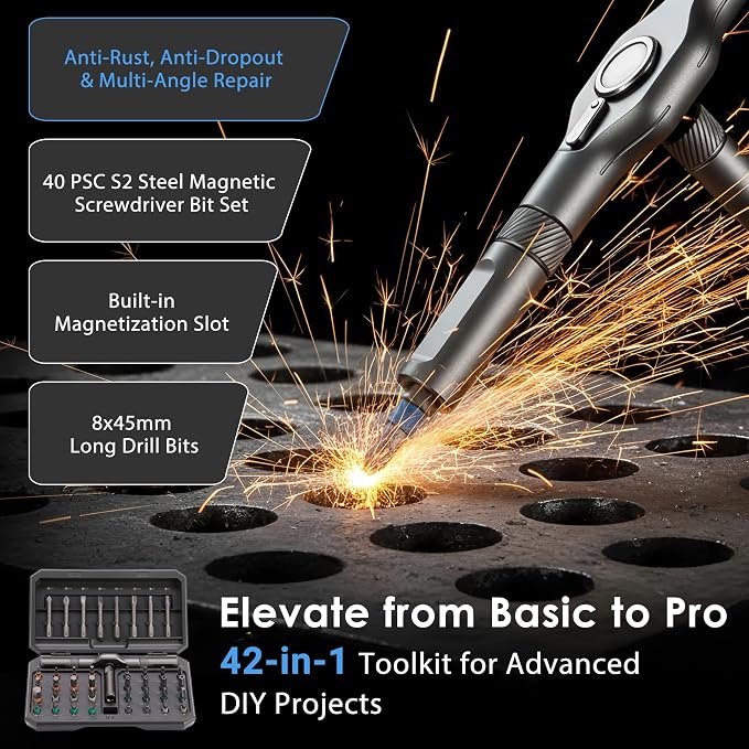Asnish 42 in1 Magnetic Ratcheting Screwdriver Set with Multi Bit Tool Kit | Compact repair kit with storage case for electronics, computers, laptops, watches, bicycles and DIY repairs