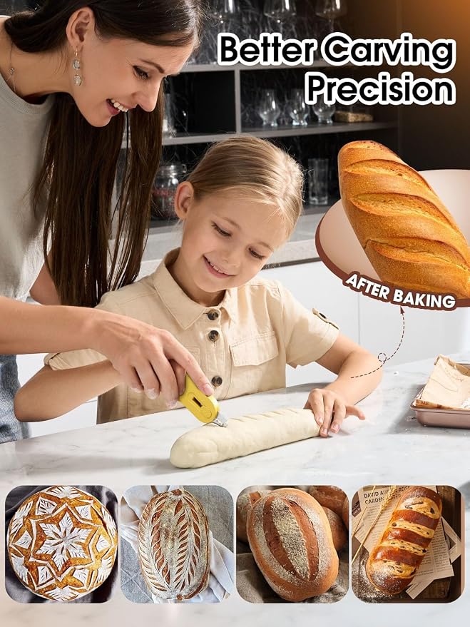 CLUEAPOP Bread Lame Sourdough Scoring Tool Extractable & Magnetic - Professional Dough Scoring Tool for Sourdough Bread Baking & Bread Making Tools - Scoring Patterns Booklet & 5 Razor Blades
