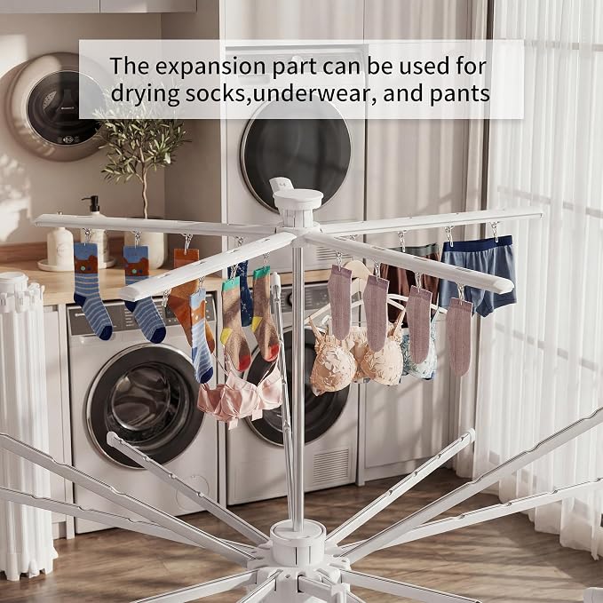 RFOUO Foldable Clothes Drying Rack Aluminum 4 Legs 16 Rods Double Layer | Portable，Space-Saving Freestanding Drying Rack for Indoor Outdoor, Apartment, Bedroom, Laundry Room