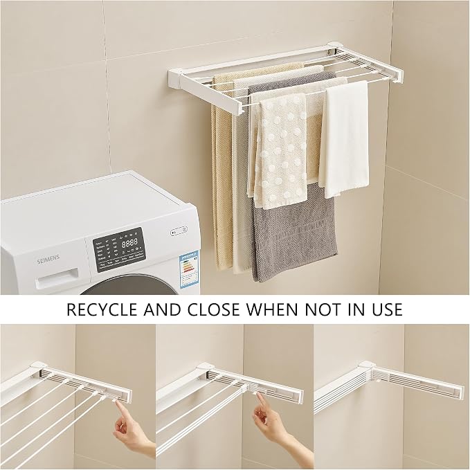 JOOM Wall Mounted Clothes Drying Rack, 27.5 Inch Foldable Rack, White | 5 Aluminum Rods, 60 lb Capacity Collapsible Wall Mount Laundry Drying Rack for Laundry Room, Bathroom, Balcony