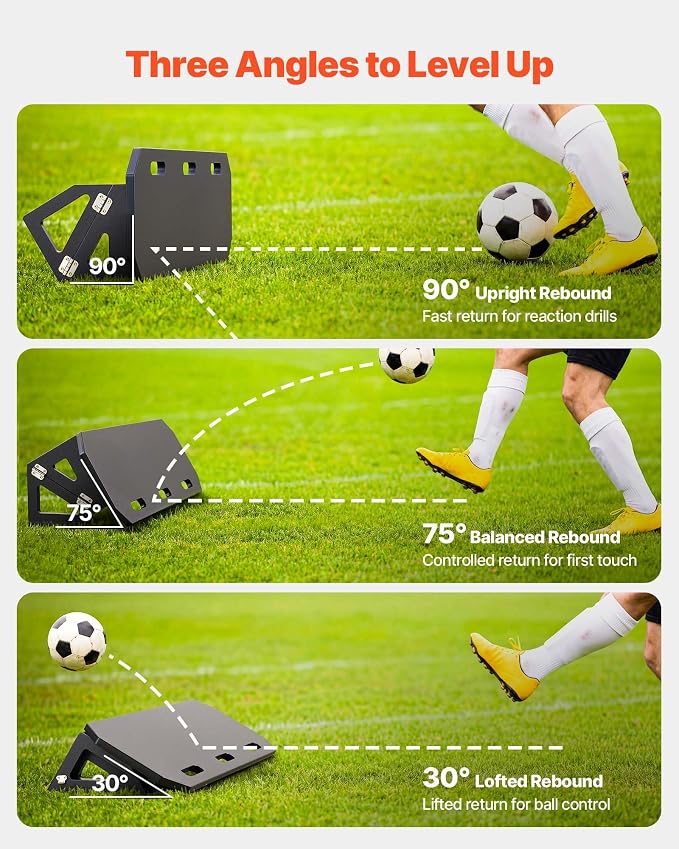 VEVOR Soccer Rebounder Board, Mult-Adjustable Angles Portable Soccer Rebound Wall, Foldable Kickback Board, Soccer Practice Equipment, Ideal for Kids & Adults Passing & Shooting Drills