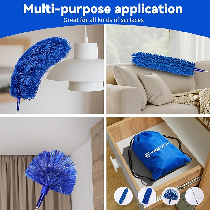 Dusters for Cleaning, Duster with Extension Pole 5 in 1 Kit, Cobweb Duster, Long Dusters for High Ceilings, Microfiber Dusters for Ceiling Fan, Blinds and Furniture