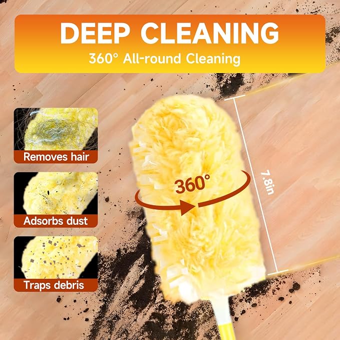 Duster Refills Compatible with Swiffer Duster Handles, 100 Count, 1 Handle | Heavy Duty Fluffy Microfiber,Disposable Dusting Pads for Cleaning Blinds, Fans, Furniture, Shelves, Unscented,Yellow