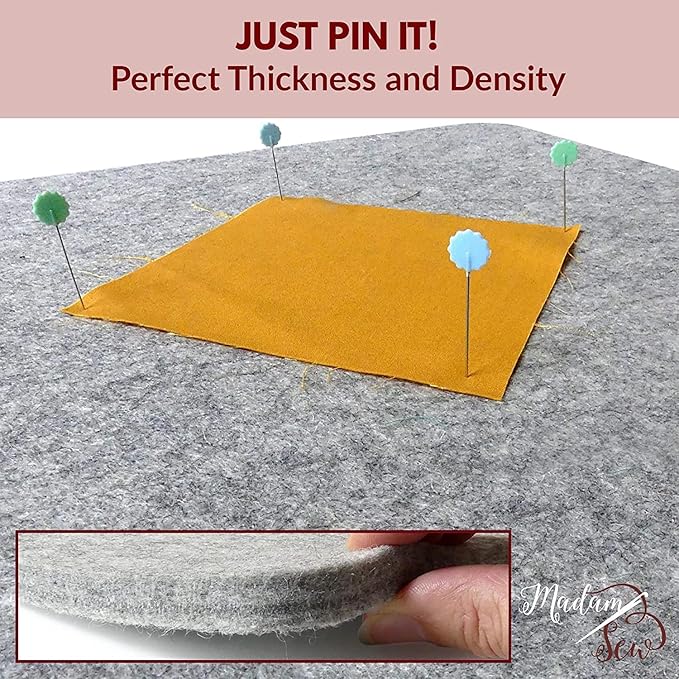 Madam Sew Natural Wool Pressing mat for Quilting |100% Wool Felt Ironing Pad | Wool Ironing Mat for Quilters,Crisp Seams on Quilt Blocks,Sewing Projects & Embroidery- Ironing mat for Sewing XL17”x24”