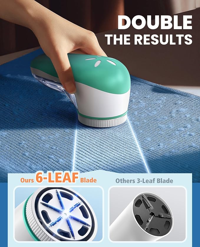 POPCHOSE Fabric Shaver, Lint Shaver with 6-Leaf Blade, Rechargeable | Lint Remover with Type-C Fast Charing Port, Sweater Defuzzer, Clothes Shaver for Couch, Furniture, Blanket, Remove Pilling