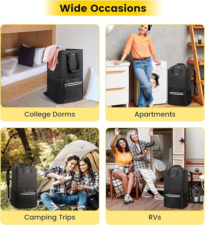 Vorspack Laundry Bag Backpack - 125L Extra Large Laundry Bags with Shoulder Straps Heavy-duty 2 in 1 Laundry Hamper Basket for College Dorm Camp Laundromat Room Essentials - Black