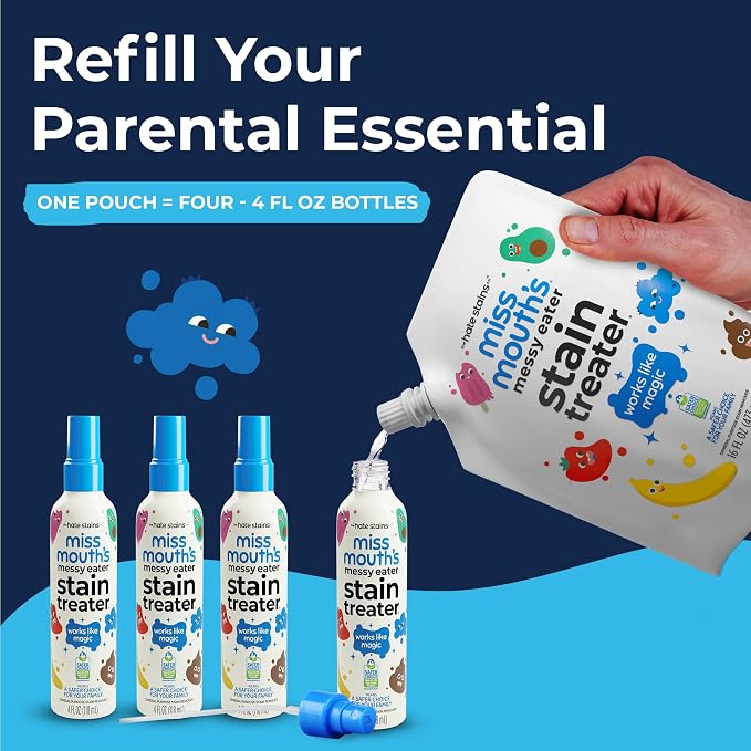 Miss Mouth's Messy Eater Refill, Laundry Stain Remover, 16 Oz Pouch | Easy Refill; Newborn & Baby Essentials; Cleans Food, Grease, Coffee; Use on Laundry, Underwear, Fabric
