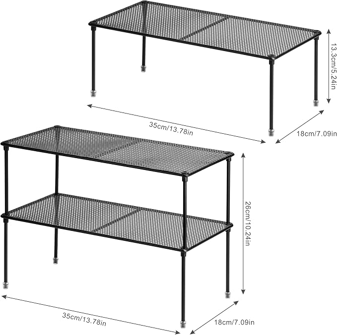 2-Pack Kitchen Cupboard Shelf Organizer | Expandable & Stackable, For Cabinet, Counter Cupboard Organiser, For Bathroom, Kitchen, Laundry Room