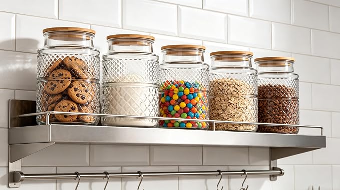 Prettidecor 60 FL OZ Large Glass Storage Jar with Bamboo Lid 2 Pack | Kitchen Laundry Room Organization Jar for Cookies Coffee Flour Sugar Laundry Pods Detergent Airtight Glass Jars