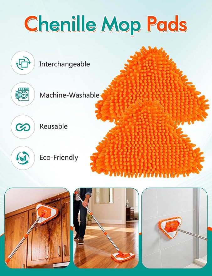 Ceiling Fan Cleaner Duster Kit, 180° Rotating 76" Long Handle | Ceiling Fan Blade Ceaner, Wall Mop Duster Cleaner Kit for Walls/Ceiling Fans/Dust/Baseboards/Floors/Blade Blinds/Doors