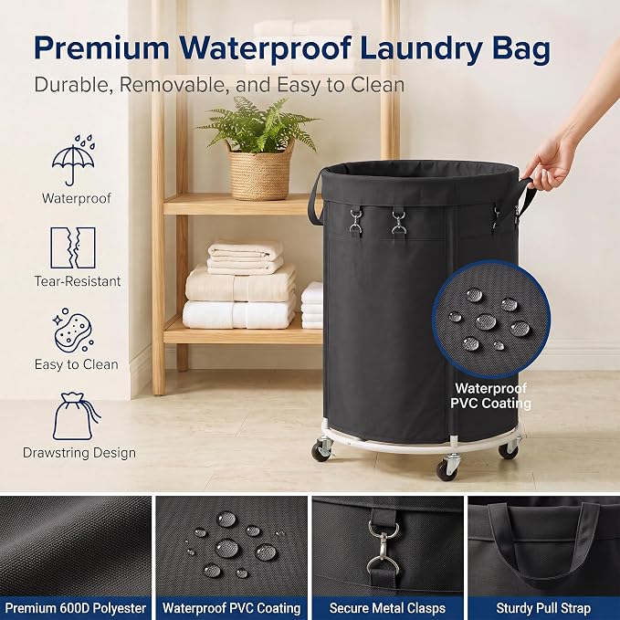 150L Large Capacity Rolling Laundry Basket Hamper with Wheels, Clothes hamper and Removable Bag for Home, Laundry Room, Bedroom, Bathroom, Apartment, Dorm