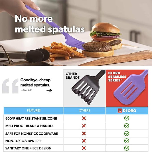 New DI ORO Silicone Turner Spatula Set - Kitchen Spatulas for Nonstick Cookware - Cooking Utensils for Flipping Eggs & Pancake - 600°F Heat-Resistant BPA Free Turners - Dishwasher Safe (4pc, Lavender)