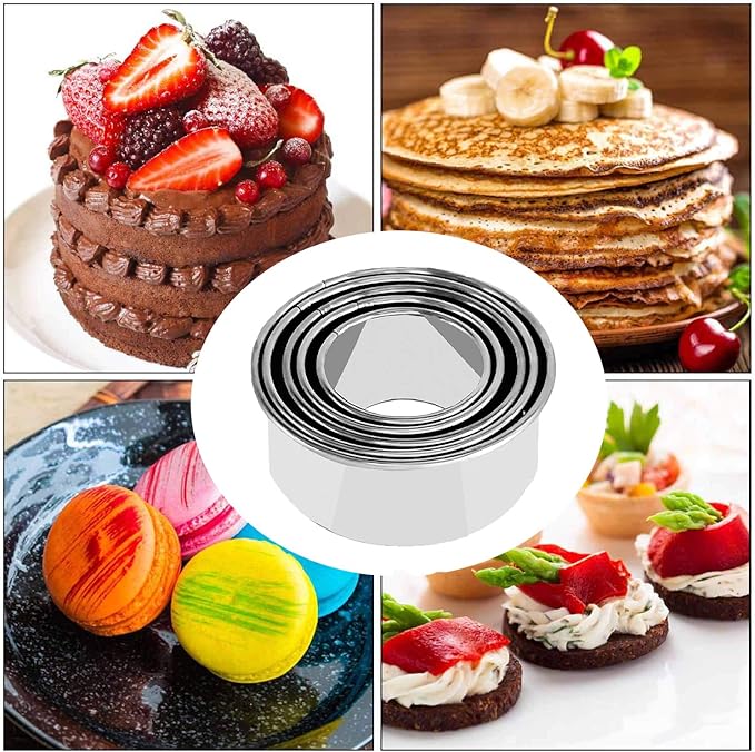 5Pcs Cookie Cutters - Stainless Steel Biscuit Cutters/Dumpling Cutters/Cake Pastry Cutters/Cake Cookie Scone Cutters Molds stamps for Cooking Baking (Round Edge, 5Pcs)