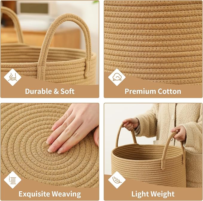 Laundry Basket Hamper Tall Rope Storage Woven for Blanket toys Dirty Clothes in Living Room Bathroom Bedroom (Jute Brown, 100L/26.4Gal)
