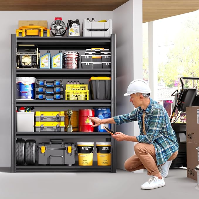 Set of 3 Heavy Duty Garage Shelving Unit, 71.2" H x 35.4" W x 16" D, 5-Tier Adjustable Storage Shelves for Garage Storage, Standing Shelf Unit & Shelves Organizer for Home, Warehouse, Workshop