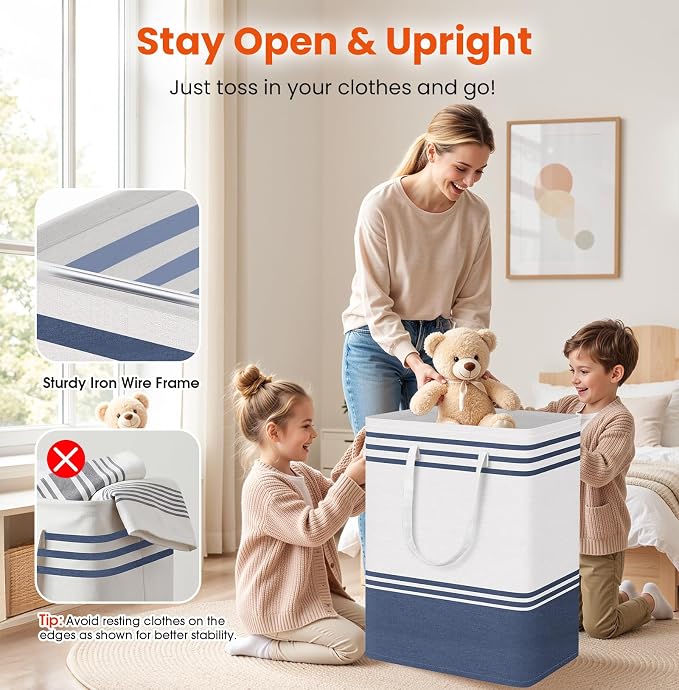 TranquilRelax 3-Pack Laundry Basket, Laundry Hamper, Blue-125L | Freestanding＆Water-Resistant Laundry Hamper, Collapsible Tall Clothes Hamper with Carry Handles for Clothes, Laundry Basket
