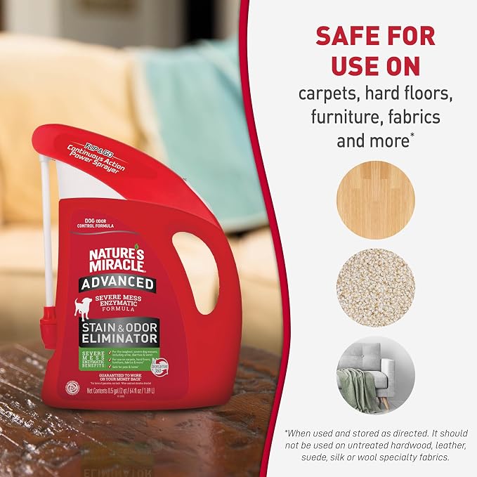 Nature's Miracle Advanced Dog Stain & Odor Eliminator Foam, 64 oz | Enzymatic Cleaner Eliminates the Toughest Dog Messes, Flip & Go Continuous Sprayer, Safe For Pets and Home*, Fresh Scent