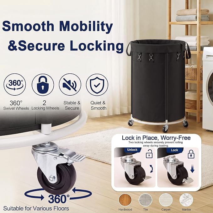 150L Large Capacity Rolling Laundry Basket Hamper with Wheels, Clothes hamper and Removable Bag for Home, Laundry Room, Bedroom, Bathroom, Apartment, Dorm