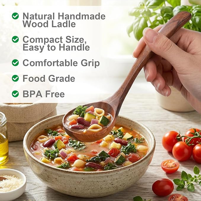 Wooden Small Ladle, Non-Toxic Non-Scratch Natural Acacia Wood Serving Spoon for Gravy, Sauces & Porridge, Ideal for Home Dining, Buffets & Daily Meals, 7.48 Inch