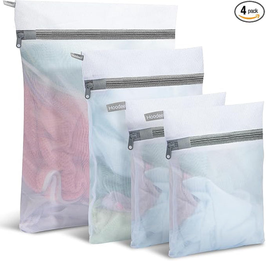 Mesh Laundry Bags for Delicates, 4Pcs Laundry Bags Mesh Wash Bags,Lingerie Bags for Washing Delicates, Laundry Bag for Delicates (1 Large,1 Medium,2 Small)