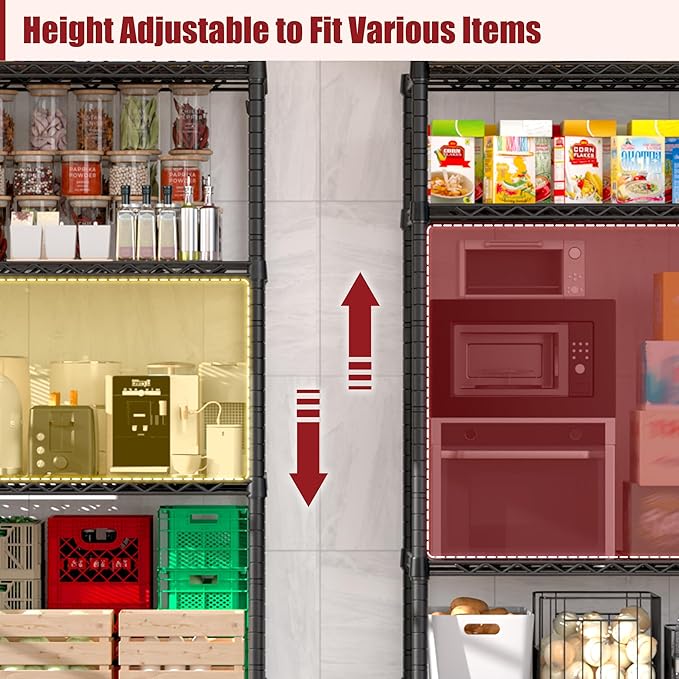 PrimeZone 6 Packs 55.5" W x 24" D x 80" H Heavy Duty Wire Storage Shelves with Wheels, 4 Tier Adjustable NSF Commercial Garage Shelving Unit, Rolling Metal Organizer Shelf Rack for Warehouse, Pantry