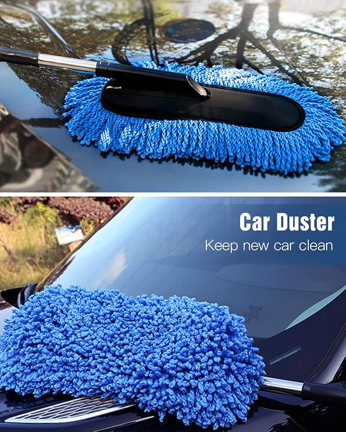 YeewayVeh Car Duster, Scratch-Free Microfiber Cleaning Brush, Blue | Extendable Handle Pollen & Dust Remover for Truck, SUV, Vehicles & Home Cleaning