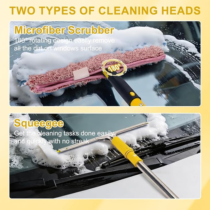 Professional Window Cleaning Kit with Bucket 3 Gallon,Window Washing Kit with 6FT Extension Pole,14" Squeegee,15" Scrubber,Spray Bottle,Window Washing Equipment Cleaning Tool for Outdoor Home