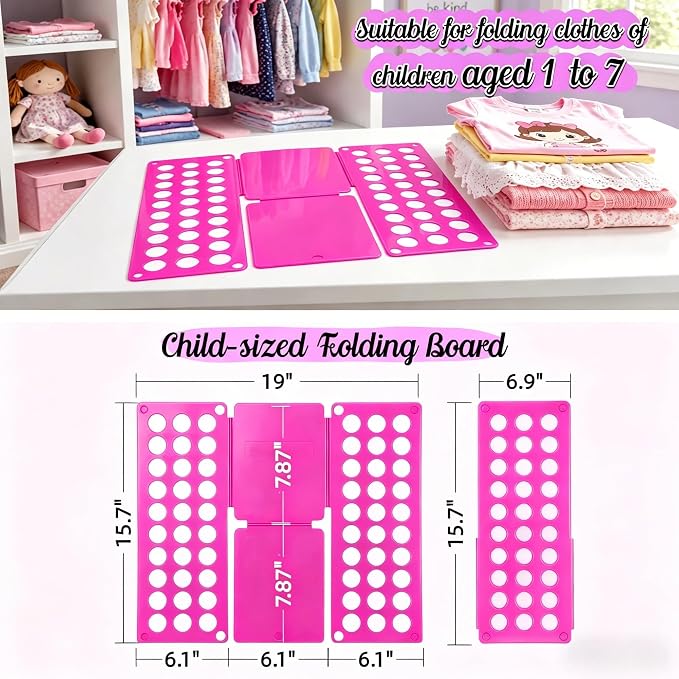 Mini Toddler Shirt Folding Board - Ages 1-7 Pink, Builds Independence | great for Montessori laundry, lightweight PP, smooth rounded edges, quick & simple, develops confidence & skills, stores flat
