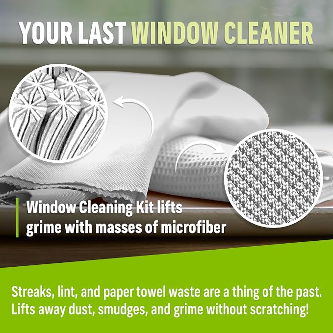 E-Cloth Microfiber Window Cleaning Cloth Kit - Glass Cleaning Cloth for Windows, Mirrors, Cars, Lenses, Eyeglasses, & More, Streak Free Clean, Machine Washable Reusable Towel - Recycled