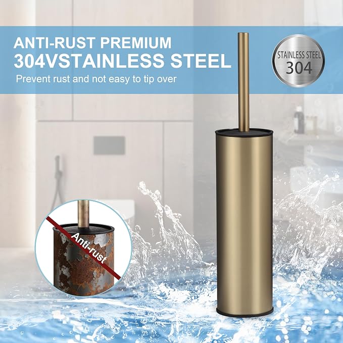 BGL Brushed Gold Toilet Brush and Holder,Stainless Steel Toilet Brushes for Bathroom with Holder