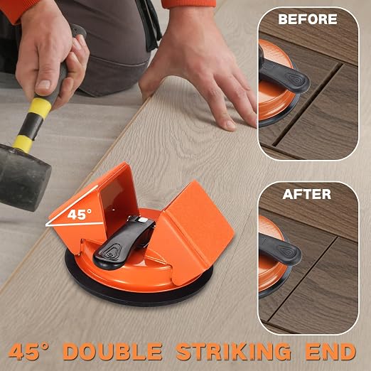 REXBETI Floor Gap Fixer Tool, Plank Gap Repair Kit, Heavy Duty Suction Cup | Double 45° Widened Striking, 10Pcs Sticky Pads, Laminate Flooring Tool, Fixer Laminate/Vinyl Flooring/Hardwood/LVP