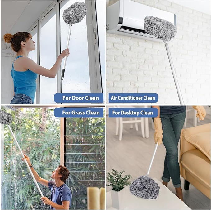 FONUNO Ceiling Fan Cleaner Duster High Ceiling Extended Fan Blade Cleaner | Reusable Microfiber Ceiling Fan Duster with Extension Handle from 13 to 50 Inch for Furniture Bookshelves Wall Door, Gray