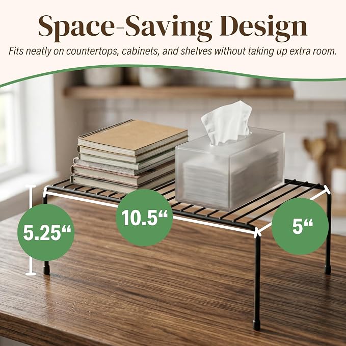 Evelots Wire Shelf Organizer Set Metal Cabinet Shelf Risers, 6-Pack, Black | 6-Pack rustproof metal wire shelf organizers create extra storage space in kitchen cabinets, pantries, freezers and bathrooms
